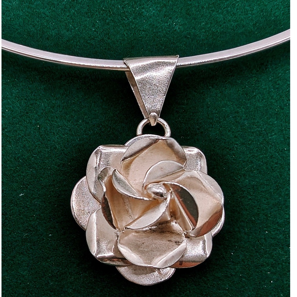 1950's Mexican Taxco 925 Sterling Silver Rose Floral Necklace Earrings Set TO-62 - Picture 4 of 9